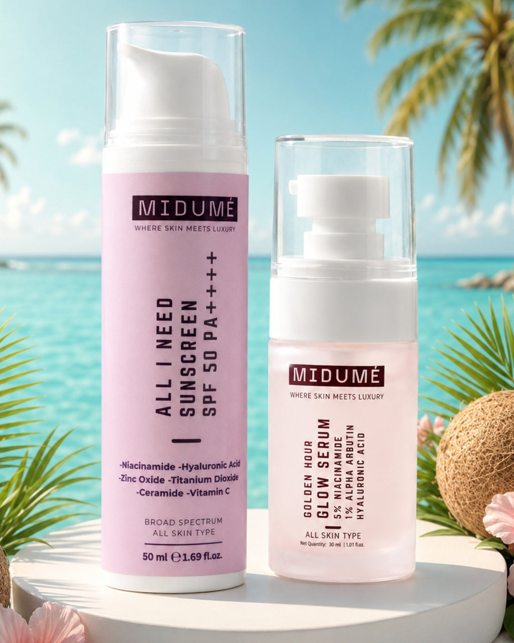 MIDUMÉ Day-Care Routine Duo Bundle - Golden Glow Serum with All I Need Sunscreen SPF 50+