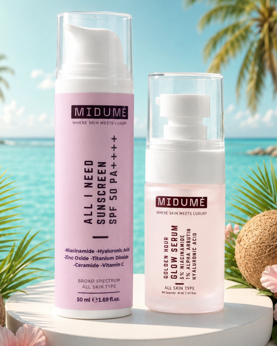 MIDUMÉ Day-Care Routine Duo Bundle - Golden Glow Serum with All I Need Sunscreen SPF 50+